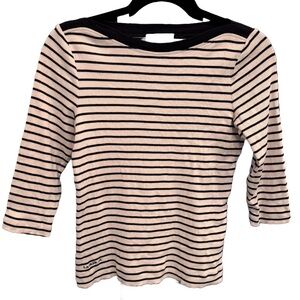 Lauren Ralph Lauren Black White Stripes Boat Neck Top Shirt 3/4 Sleeve Size P/P